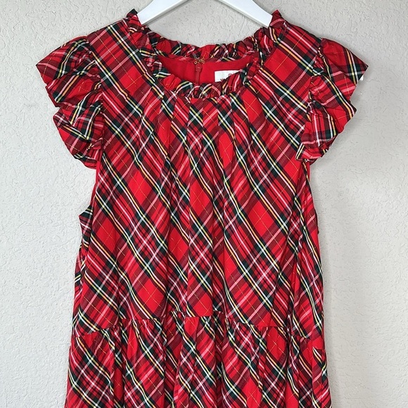 Vineyard Vines Tartan Plaid Ruffle Sleeve Tiered Holiday Red Green Dress Size 14 - Picture 3 of 12